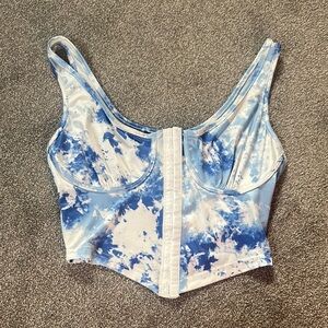 SHEIN Blue and White Tie-Dye Corset Top
